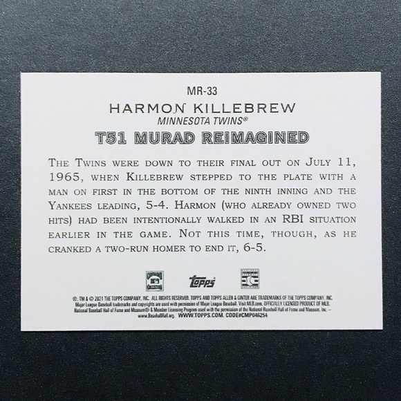 Harmon Killebrew - 2021 Topps Allen and Ginter T51 Murad Reimagined #MR-33 - Picture 2 of 2